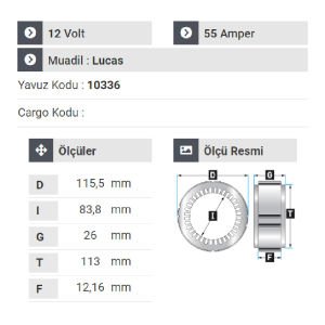 NURSAN 190412 Statör 12V 55A Lucas Tip Mesa Tipi A - 117