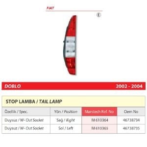 Fiat Doblo Sağ Arka Duysuz Stop Lambası 2002-2004 -46738734