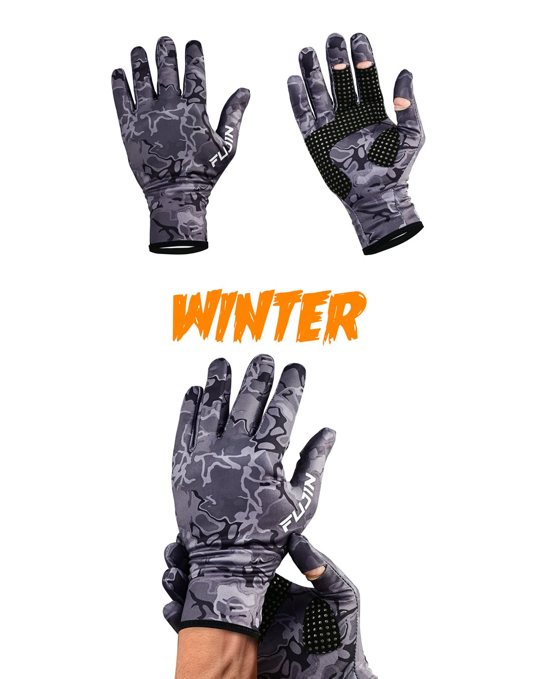 Fujin Pro Angler Winter Gloves Black Camo Balıkçı Eldiveni