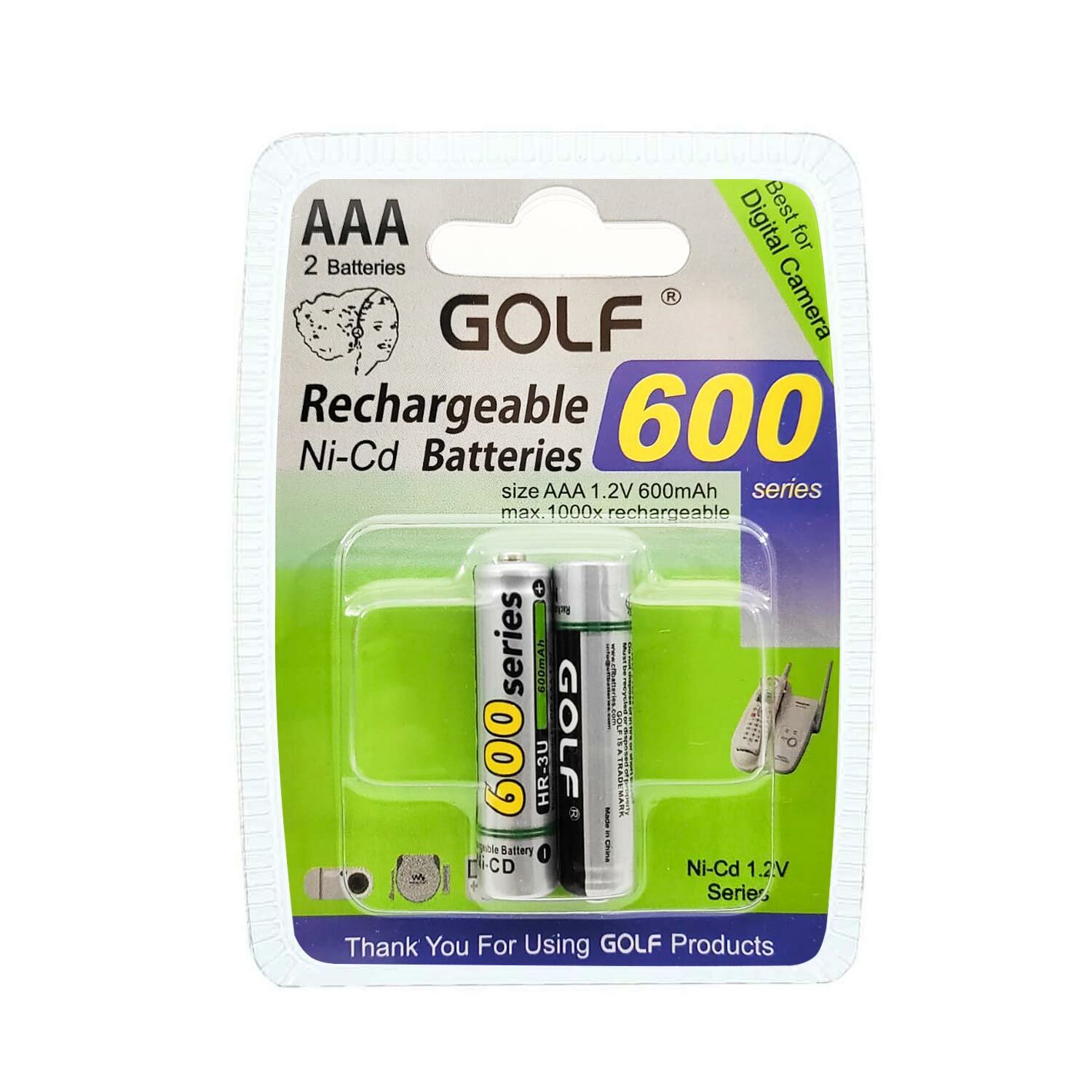 GOLF Şarjlı Pil AAA İnce Kalem 600 Mah 600 Serises Ni-Cd 2Li Paket