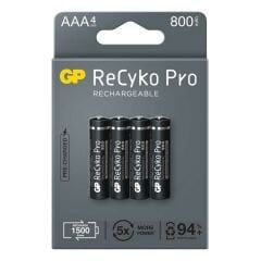 ŞARJLI PİL AAA İNCE KALEM 800MAH Nİ-MH SİYAH (4 ADET) GP RECYKO PRO