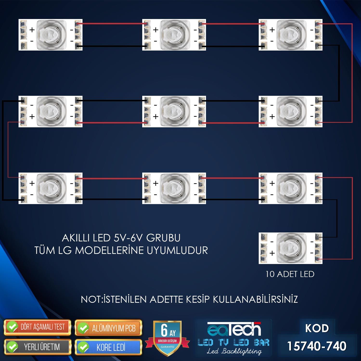 KOD-740 AKILLI TV LED 6V (LG TÜM MODELLER) KABLOLU (10 ADET)