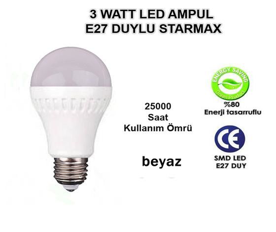 LED AMPÜL 3W BEYAZ E27 STARMAX SM-0203