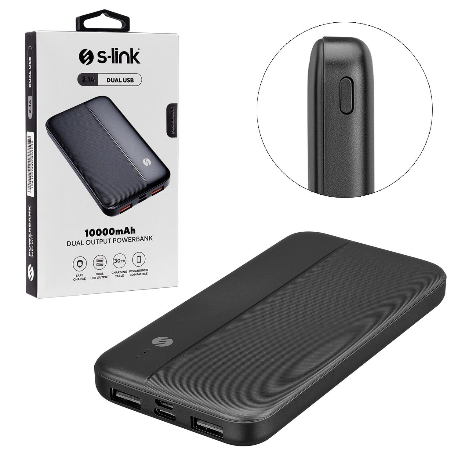 POWERBANK 10000 MAH 2XUSB MICRO TYPE-C GİRİŞLİ SİYAH S-LİNK IP-G10N