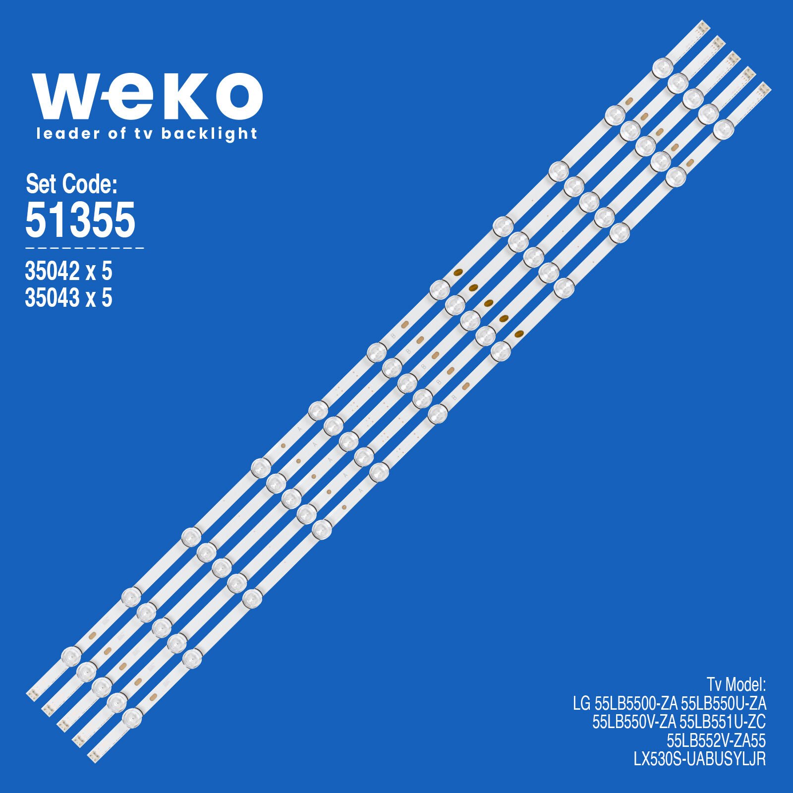 WKSET-6355 35042X5 35043X5 LG INNOTEK DRT 3.0 55_A/B TYPE 115 CM BİRLEŞTİRİLMİŞ LED KODU 5 ADET LED BAR