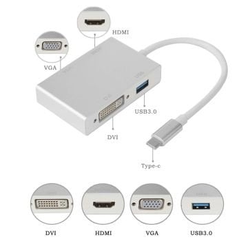 CEVİRİCİ ADAPTOR 4 IN 1 TYPE-C TO USB DVI VGA HDMI HADRON HD-4684