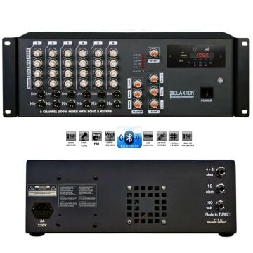 KÜP MİXER ANFİ 6 KANAL 500W EKO/BT/USB/SD/UK/FM YERLİ POLAXTOR PLX-500T TRAFOLU
