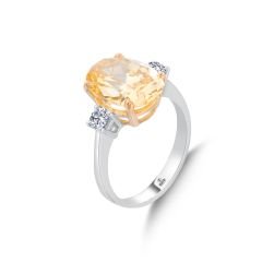 Pırlantalı İri Citrine Taş Detaylı Yüzük 0.30 Ct. E VS1