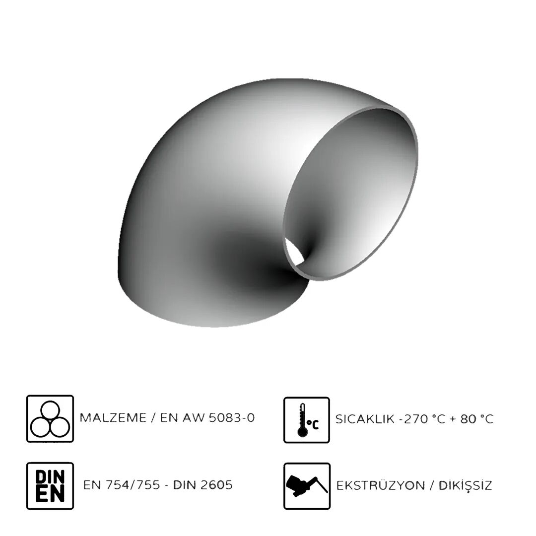 Alüminyum 90° Dirsek R-1,5D EN AW 5083 180x8 mm