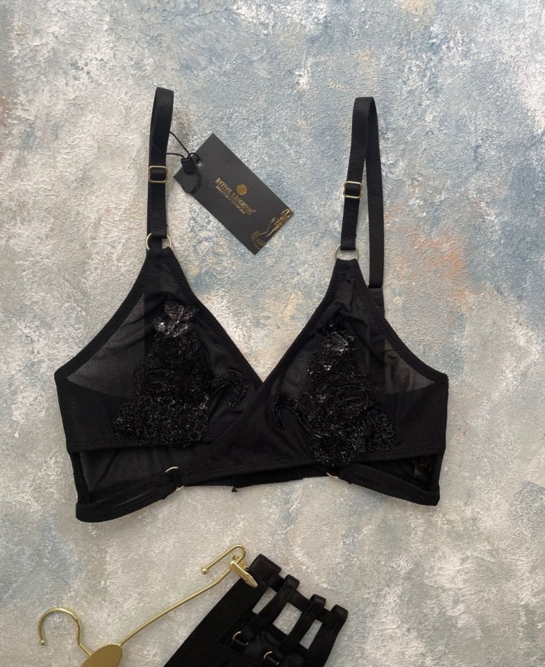 Kadın Simli Güpürden Bralet  Seksi Tanga Takım XL