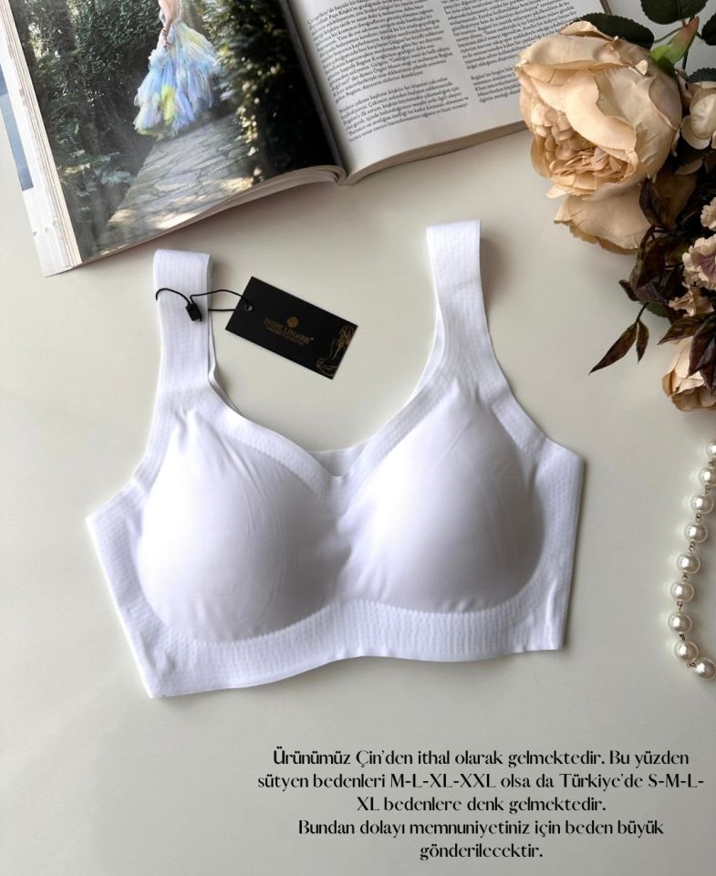 Carla Balensiz Dikişsiz Push-up Invisible Ice-Silk (Görünmez) Sütyen - İthal Bra Beyaz - XL