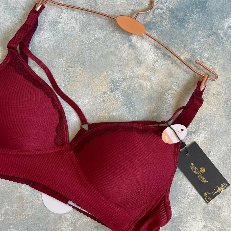 Belle Kadın Balensiz Günlük Kullanım Push-up Özellikli Sütyen Bordo - 90B