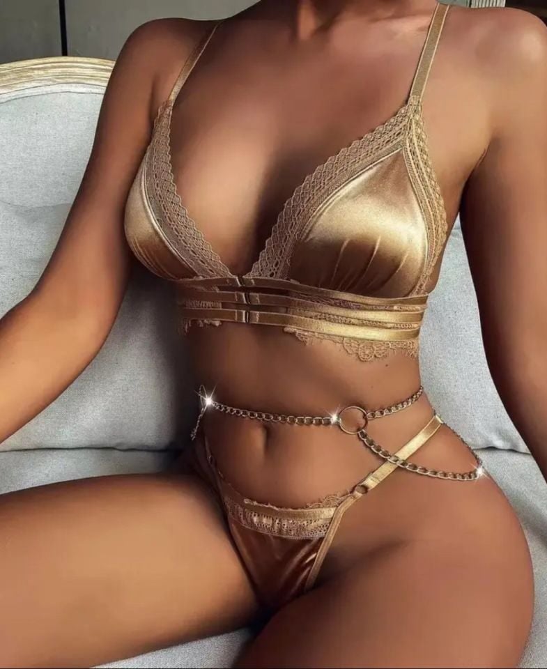 Lipa Bej Zincir Jartiyerli Detaylı Balensiz Seksi Jartiyer Takım Bej - M