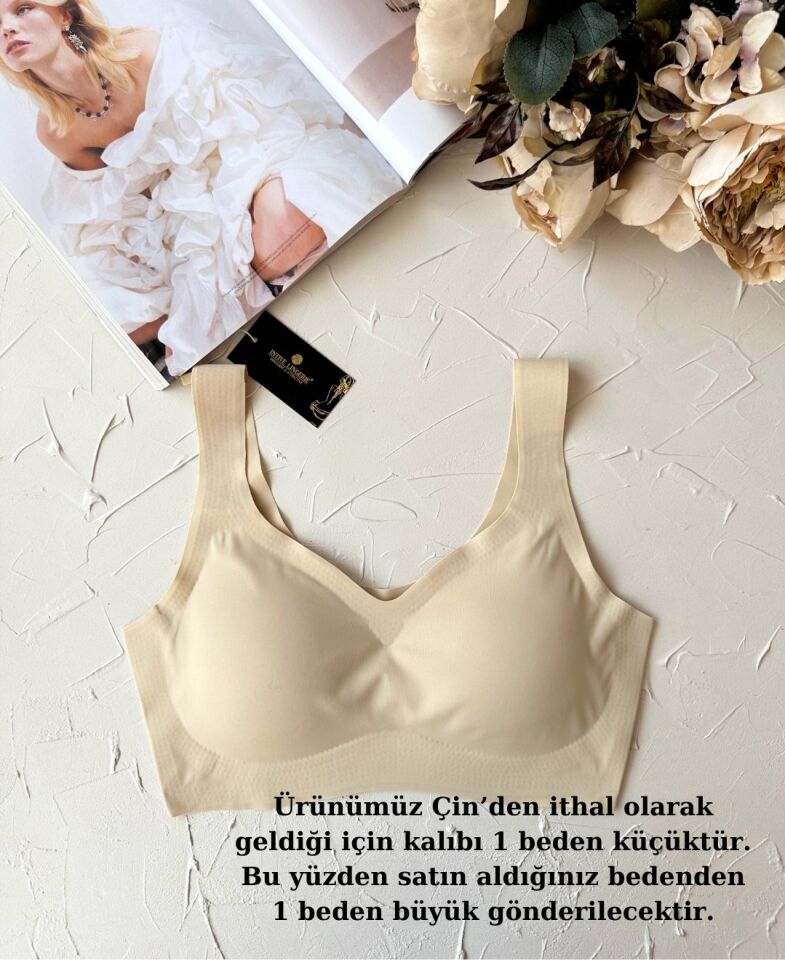 Carla Balensiz Dikişsiz Push-up Invisible Ice-Silk (Görünmez) Sütyen - İthal Bra Ten Rengi - L