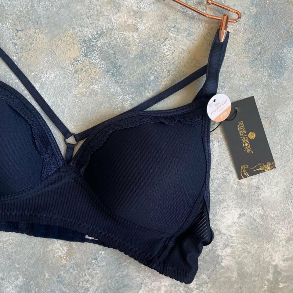Belle Kadın Balensiz Günlük Kullanım Push-up Özellikli Sütyen Lacivert - 80B