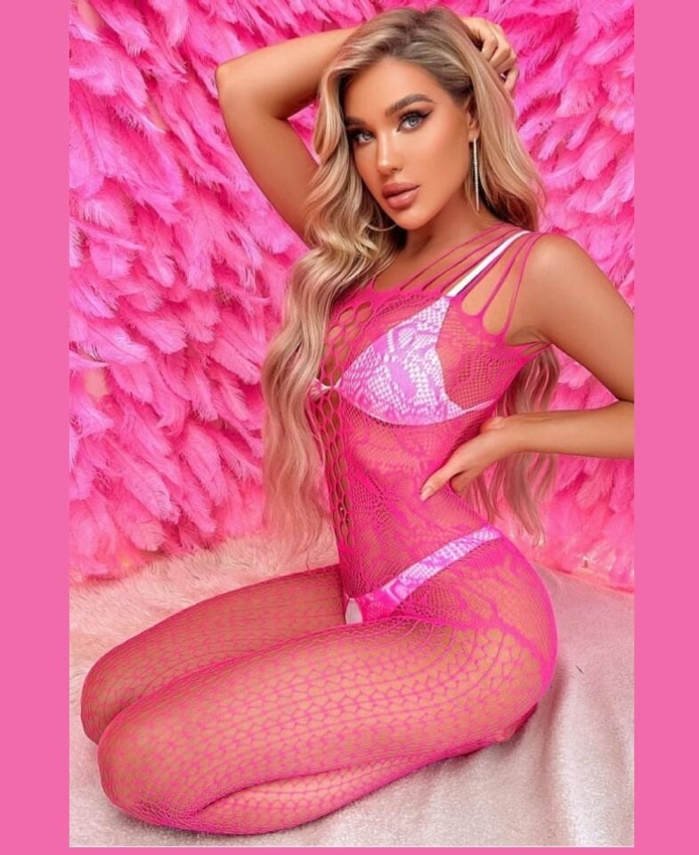 Secret Babe Pembe  Özel Bölgesi Açık Desenli File Detaylı Vücut Çorabı Pembe - Standart