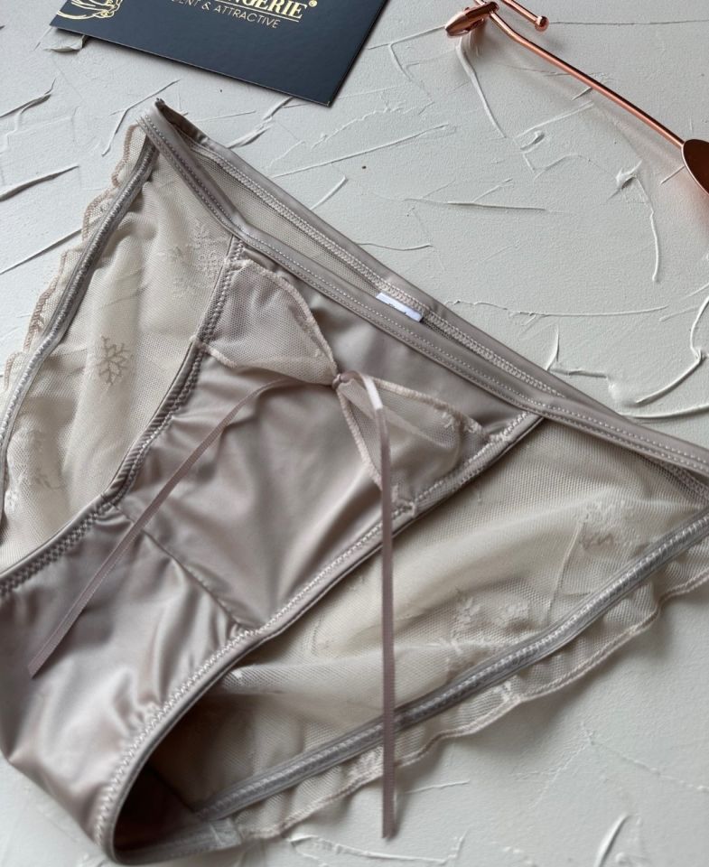 Lucia Japon Style Arkası Tül Saten Kurdele Detaylı Cheeky Külot/Slip-2858 Bej - S