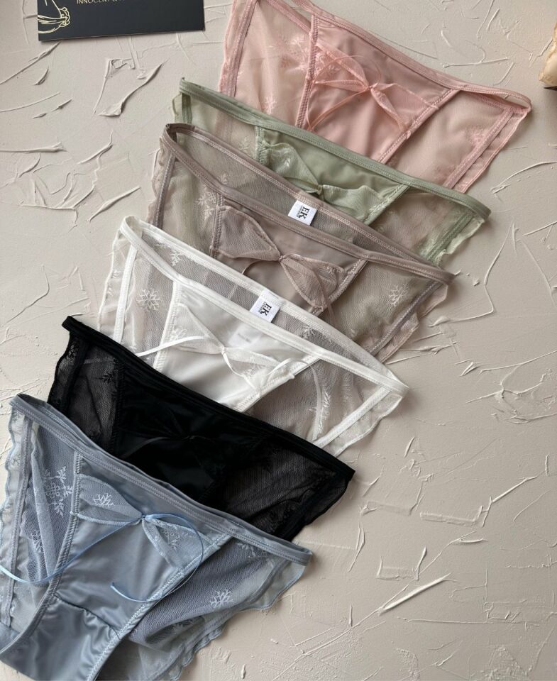 Lucia Japon Style Arkası Tül Saten Kurdele Detaylı Cheeky Külot/Slip-2858 Bej - S