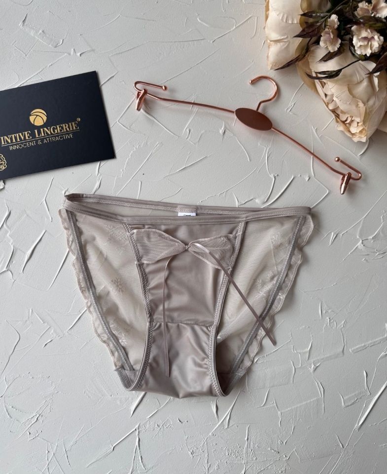 Lucia Japon Style Arkası Tül Saten Kurdele Detaylı Cheeky Külot/Slip-2858 Bej - L