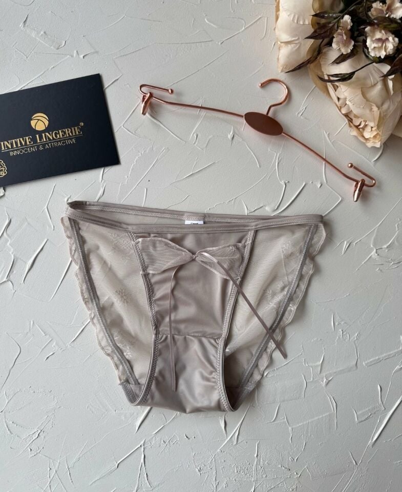 Lucia Japon Style Arkası Tül Saten Kurdele Detaylı Cheeky Külot/Slip-2858 Bej - M