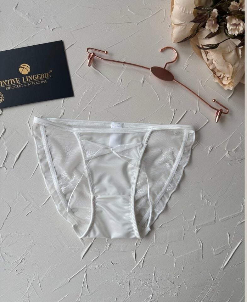 Lucia Japon Style Arkası Tül Saten Kurdele Detaylı Cheeky Külot/Slip-2858 Ekru - S