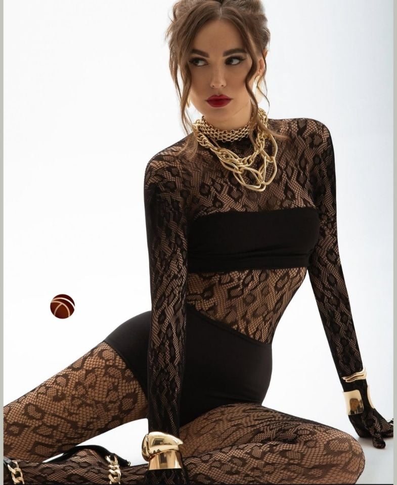 CatWoman Leopar Desen Transparan Sırt Dekolteli Eldivenli Tüm Vücut Çorabı/Bodysuit Siyah - Standart