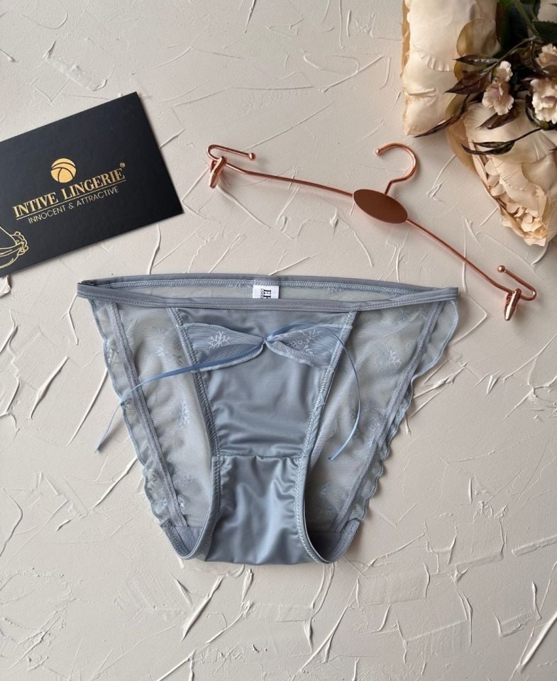 Lucia Japon Style Arkası Tül Saten Kurdele Detaylı Cheeky Külot/Slip-2858 Mavi - S
