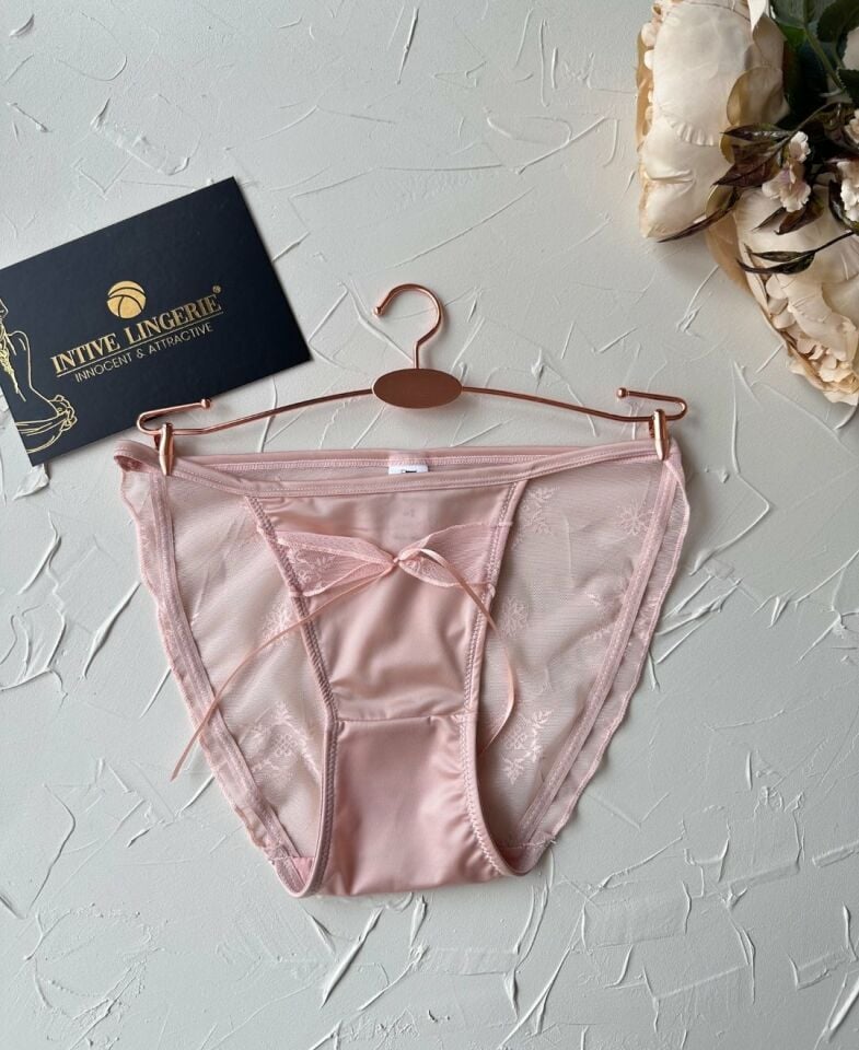 Lucia Japon Style Arkası Tül Saten Kurdele Detaylı Cheeky Külot/Slip-2858 Pembe - S