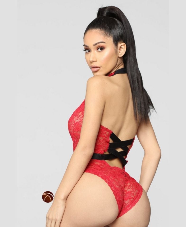 Intive Kırmızı Siyah Kurdele Detaylı Derin V ve Sırt Dekolteli Fantasy Bodysuit Kırmızı - L/XL
