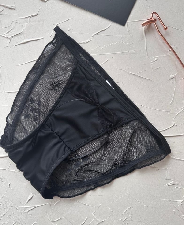 Lucia Japon Style Arkası Tül Saten Kurdele Detaylı Cheeky Külot/Slip-2858 Siyah - S