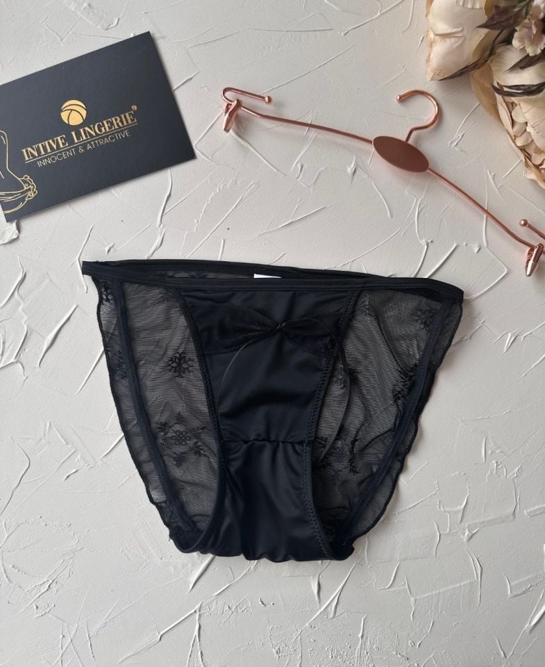 Lucia Japon Style Arkası Tül Saten Kurdele Detaylı Cheeky Külot/Slip-2858 Siyah - M