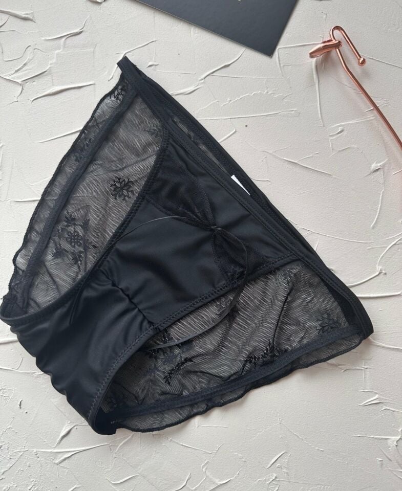 Lucia Japon Style Arkası Tül Saten Kurdele Detaylı Cheeky Külot/Slip-2858 Siyah - M