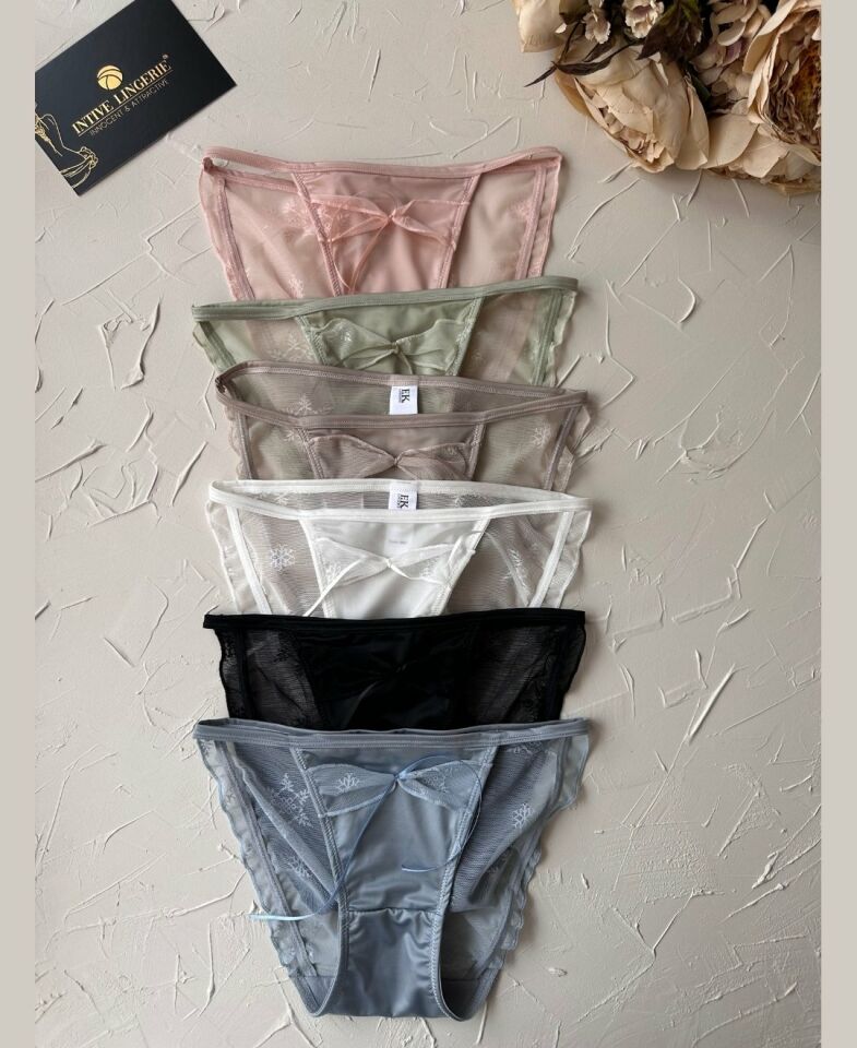 Lucia Japon Style Arkası Tül Saten Kurdele Detaylı Cheeky Külot/Slip-2858 Siyah - M