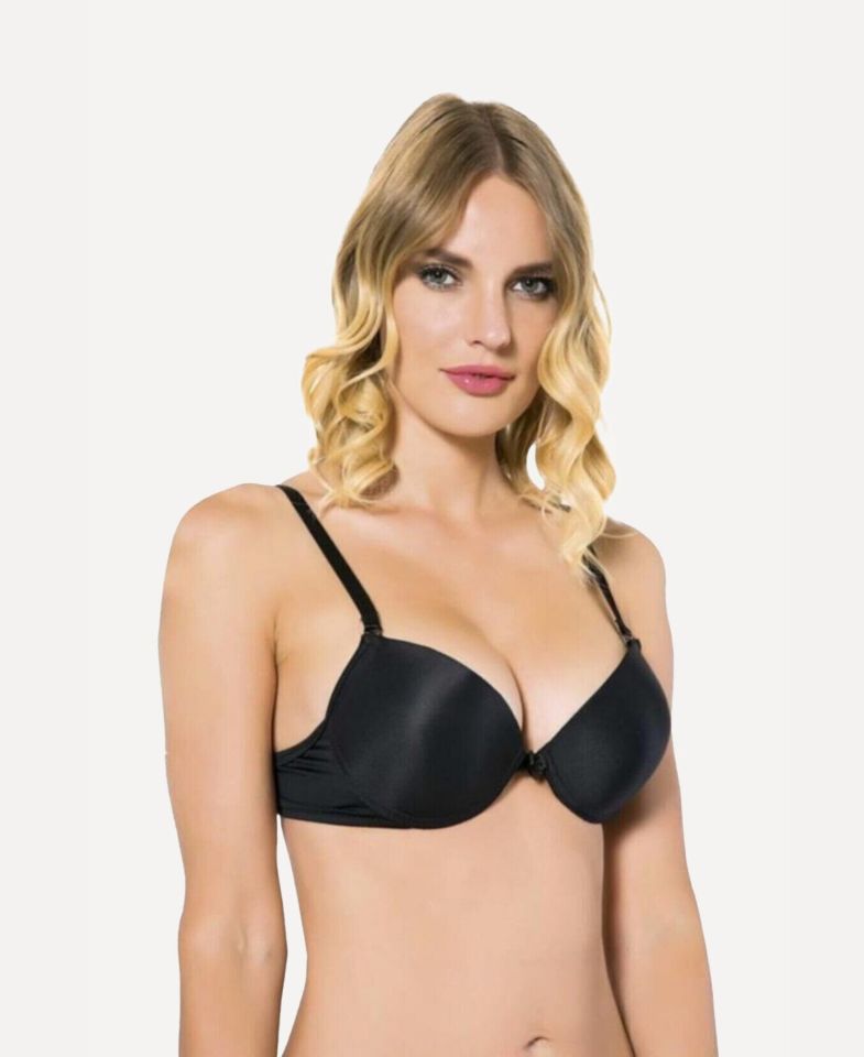 NBB Destekli Push-up Balenli V Yaka Kesim Cuplı Basic Sütyen- 3529 Siyah - 75B