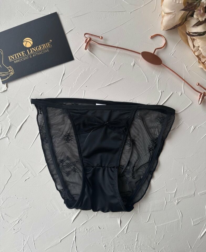Lucia Japon Style Arkası Tül Saten Kurdele Detaylı Cheeky Külot/Slip-2858 Siyah - XL
