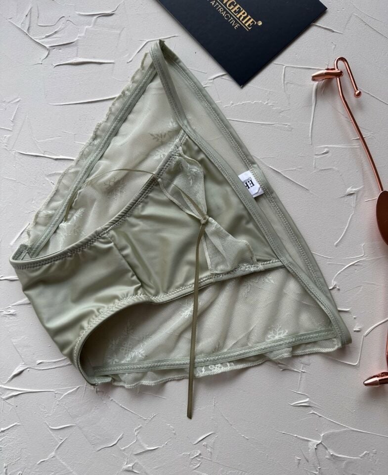 Lucia Japon Style Arkası Tül Saten Kurdele Detaylı Cheeky Külot/Slip-2858 Yeşil - S