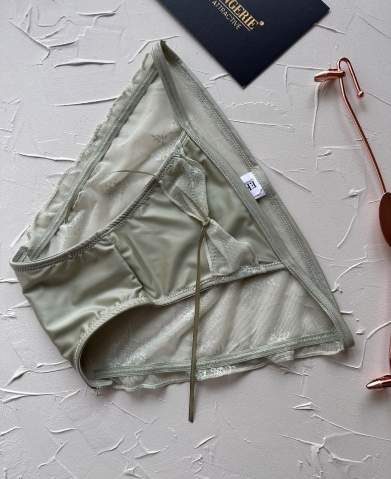 Lucia Japon Style Arkası Tül Saten Kurdele Detaylı Cheeky Külot/Slip-2858 Yeşil - L