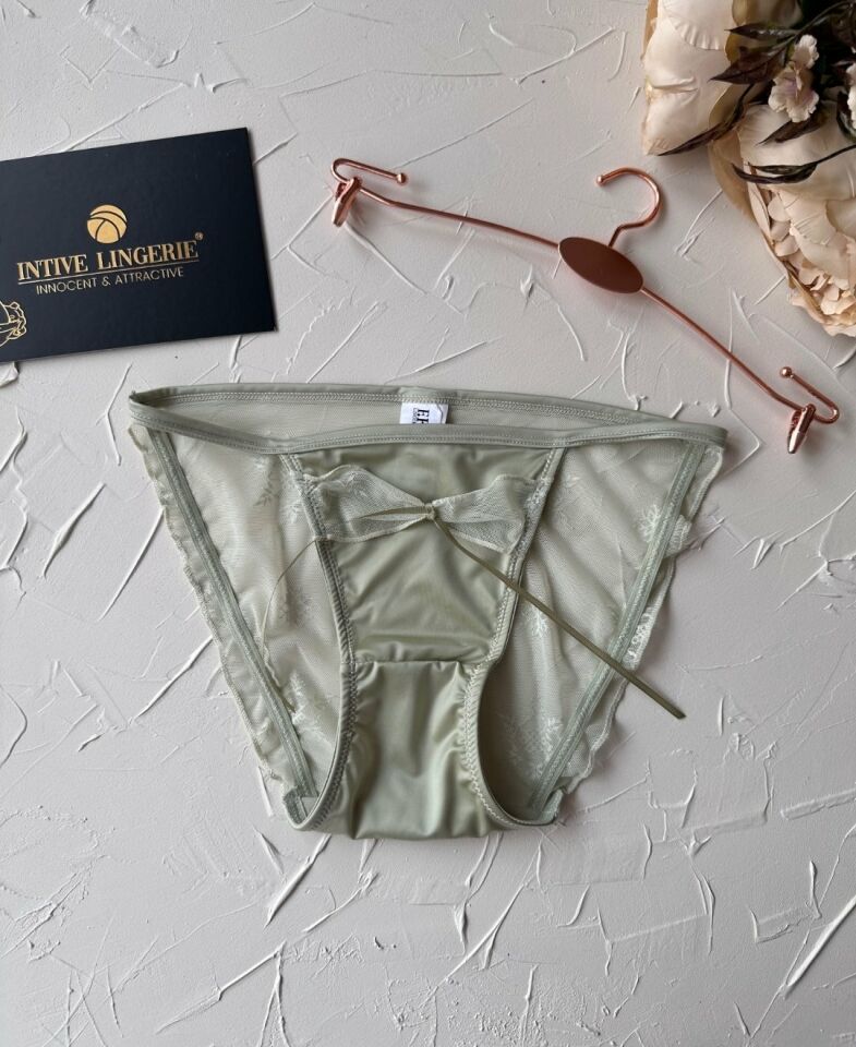 Lucia Japon Style Arkası Tül Saten Kurdele Detaylı Cheeky Külot/Slip-2858 Yeşil - XL