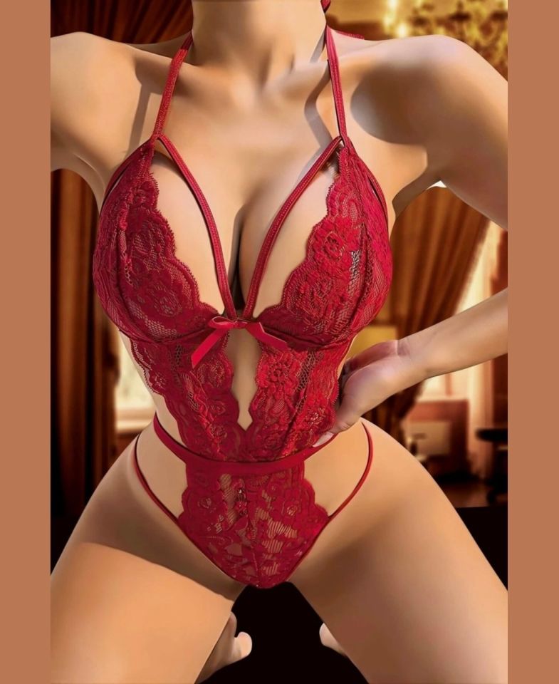 Kadın Bordo Dantelli Sırt ve Bel Dekolteli Fantezi Bodysuit -002 Bordo - S/M