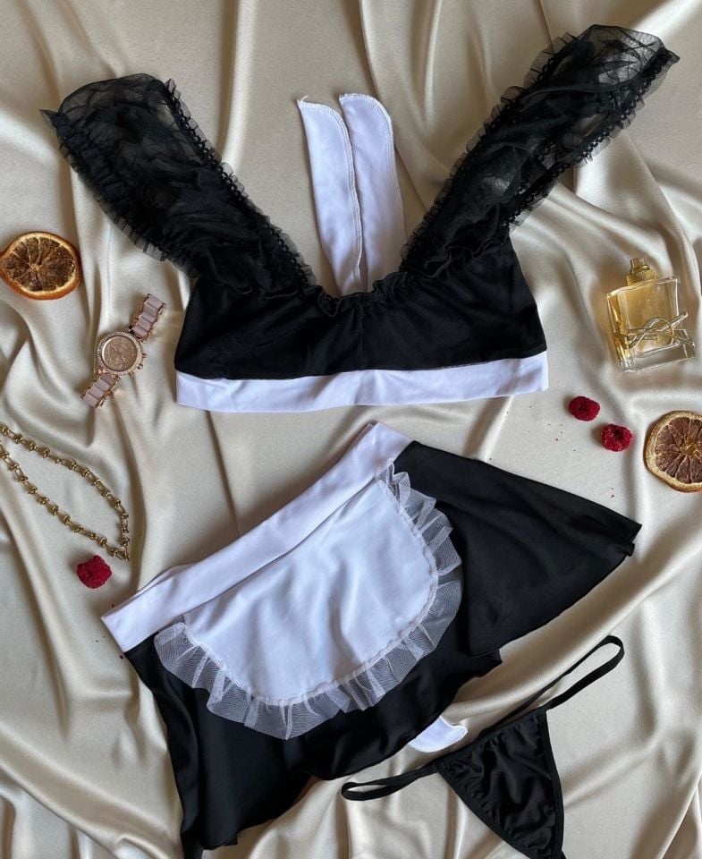 Kadın Fantezi Hizmetçi Kız Seksi Kostüm Siyah/Beyaz - M/L
