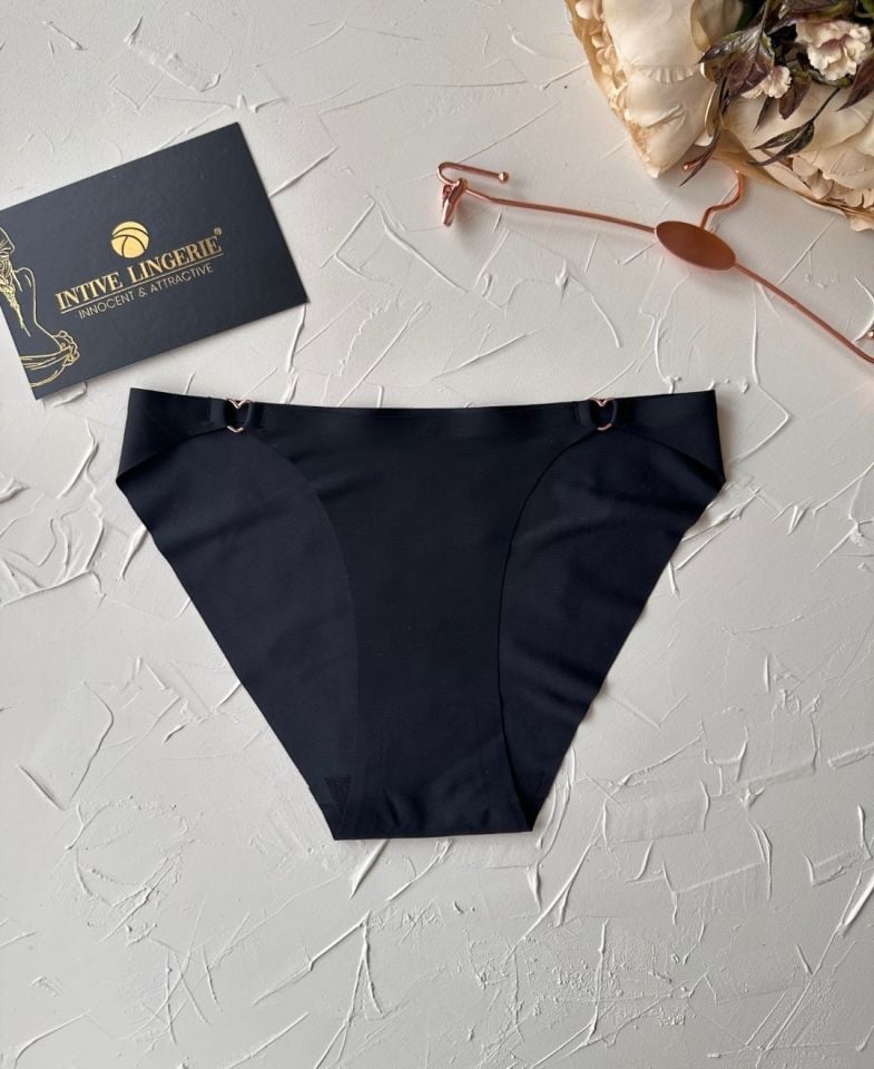 Lovely Kalp Aksesurlı Orijinal Lazer Kesim Dikişsiz İthal Külot/Slip-2810 Siyah - M