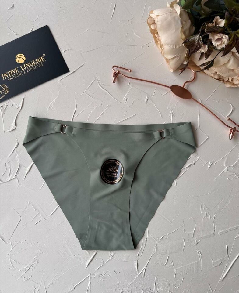 Lovely Kalp Aksesurlı Orijinal Lazer Kesim Dikişsiz İthal Külot/Slip-2810 Yeşil - XL