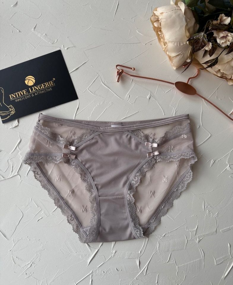 Arya Japon Style Arkası Tül Cut-Out Dantel Detaylı Cheeky Külot/Slip-2853 Bej - S