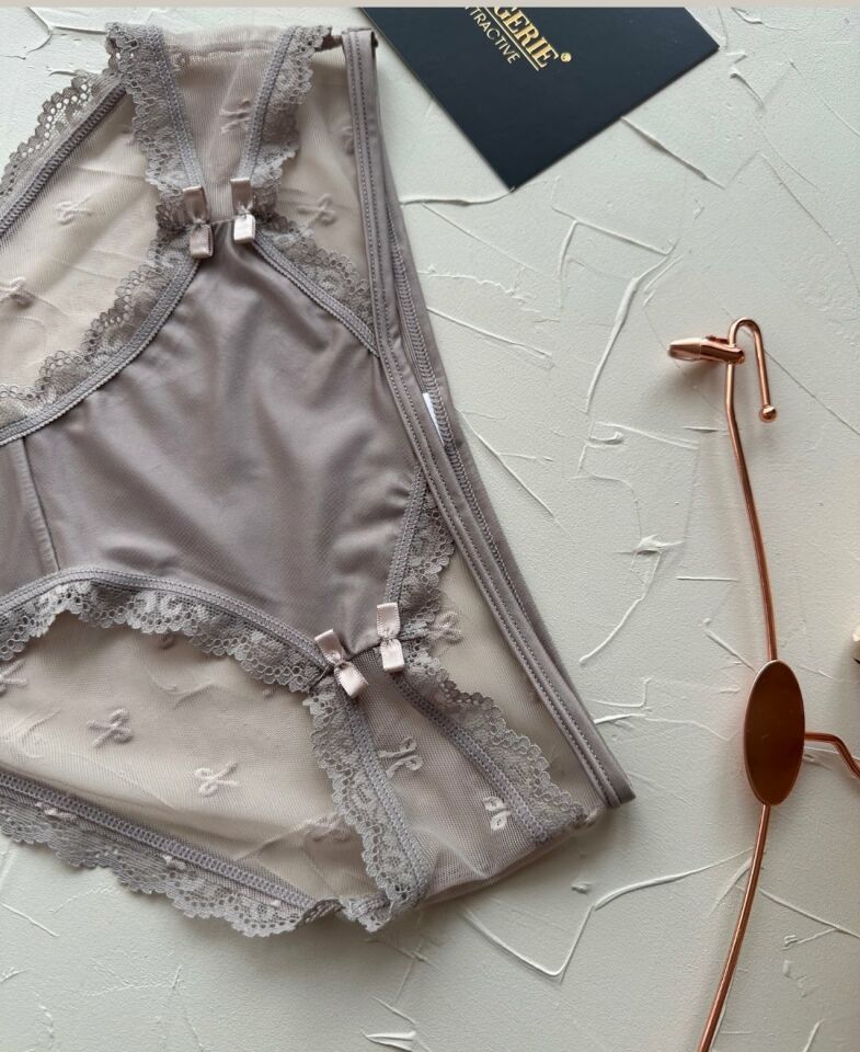 Arya Japon Style Arkası Tül Cut-Out Dantel Detaylı Cheeky Külot/Slip-2853 Bej - S