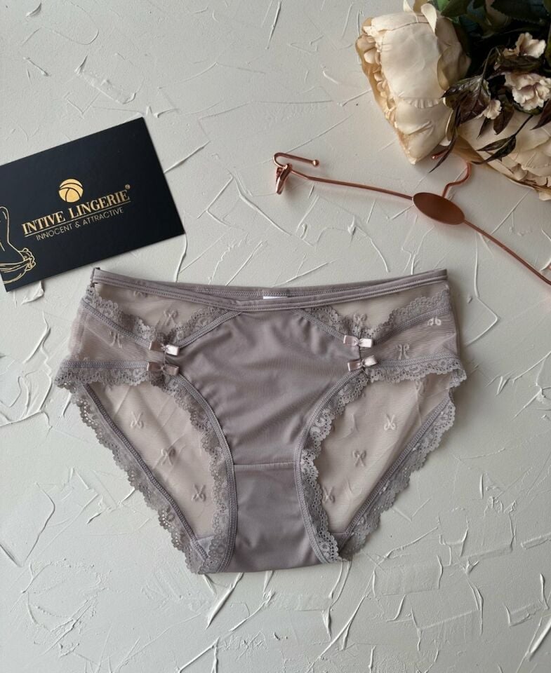 Arya Japon Style Arkası Tül Cut-Out Dantel Detaylı Cheeky Külot/Slip-2853 Bej - M