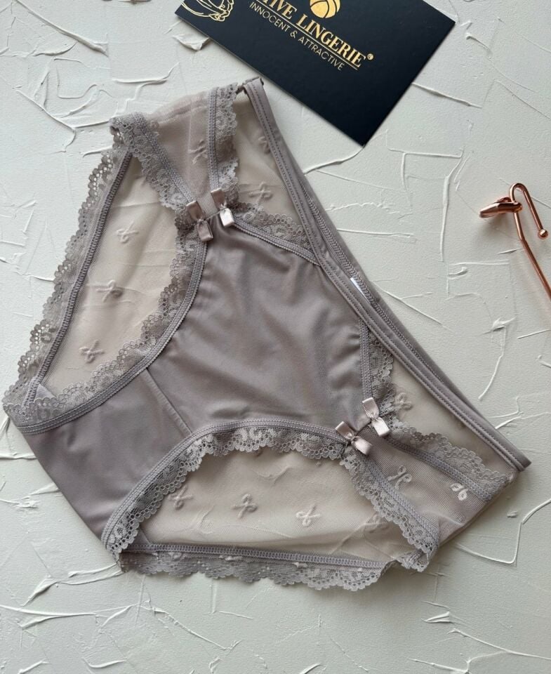 Arya Japon Style Arkası Tül Cut-Out Dantel Detaylı Cheeky Külot/Slip-2853 Bej - M