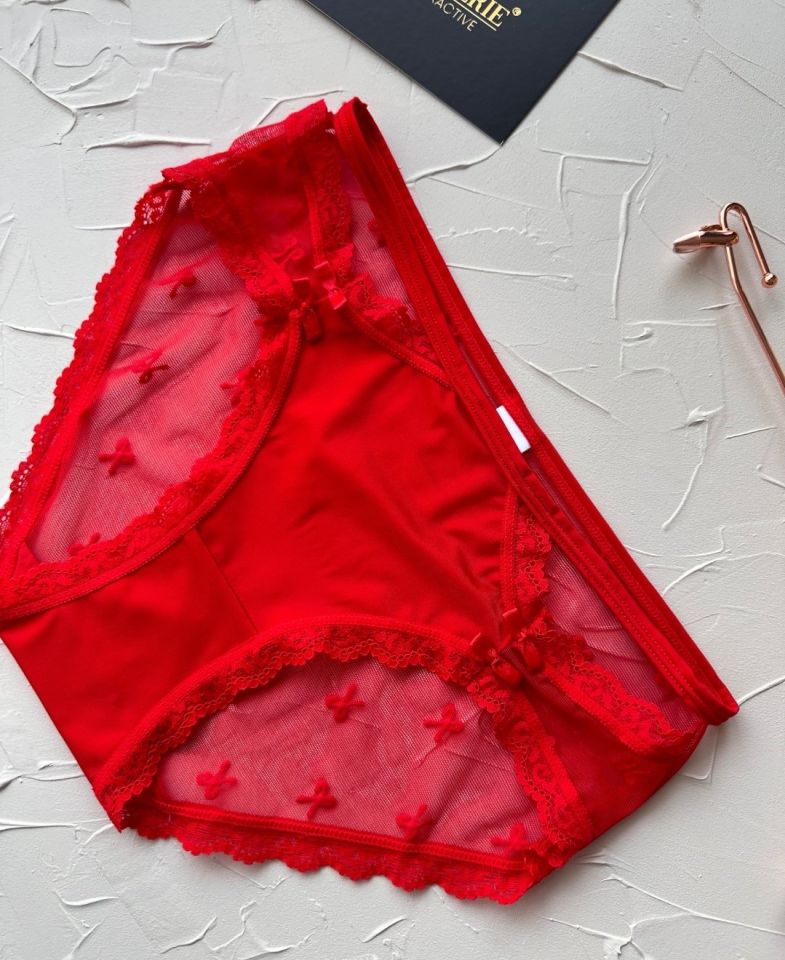 Arya Japon Style Arkası Tül Cut-Out Dantel Detaylı Cheeky Külot/Slip-2853 Kırmızı - M