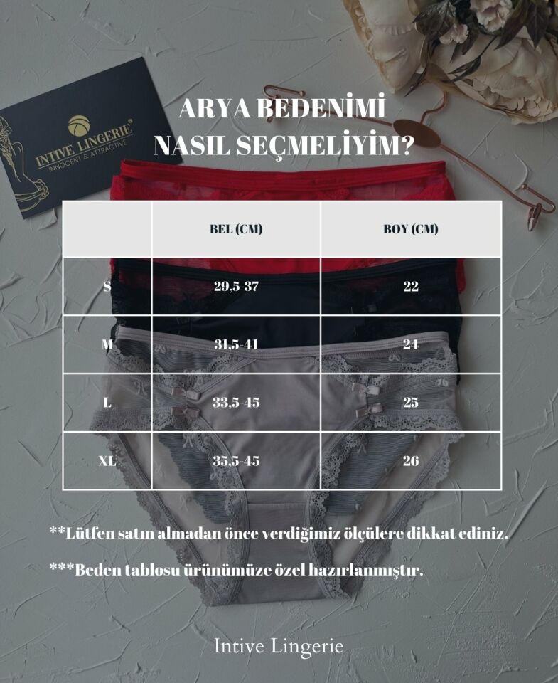 Arya Japon Style Arkası Tül Cut-Out Dantel Detaylı Cheeky Külot/Slip-2853 Kırmızı - XL