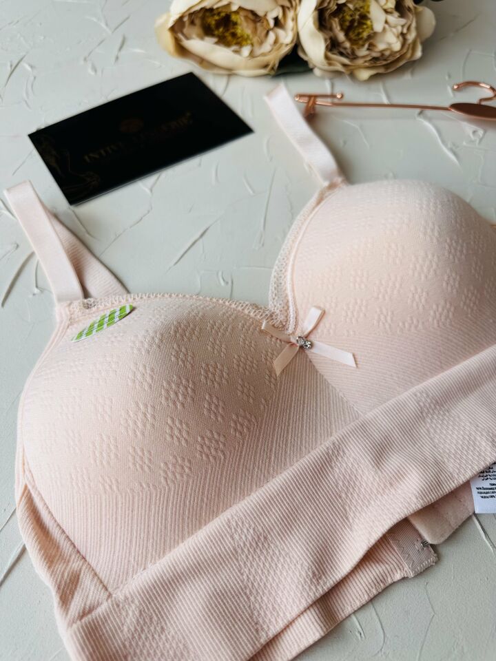 Celine C Cup Bambu Hisli Ultra Rahat Polamid Kumaştan Dokulu Dantel Detaylı Balensiz Desteksiz Sütyen Pudra  - 85C