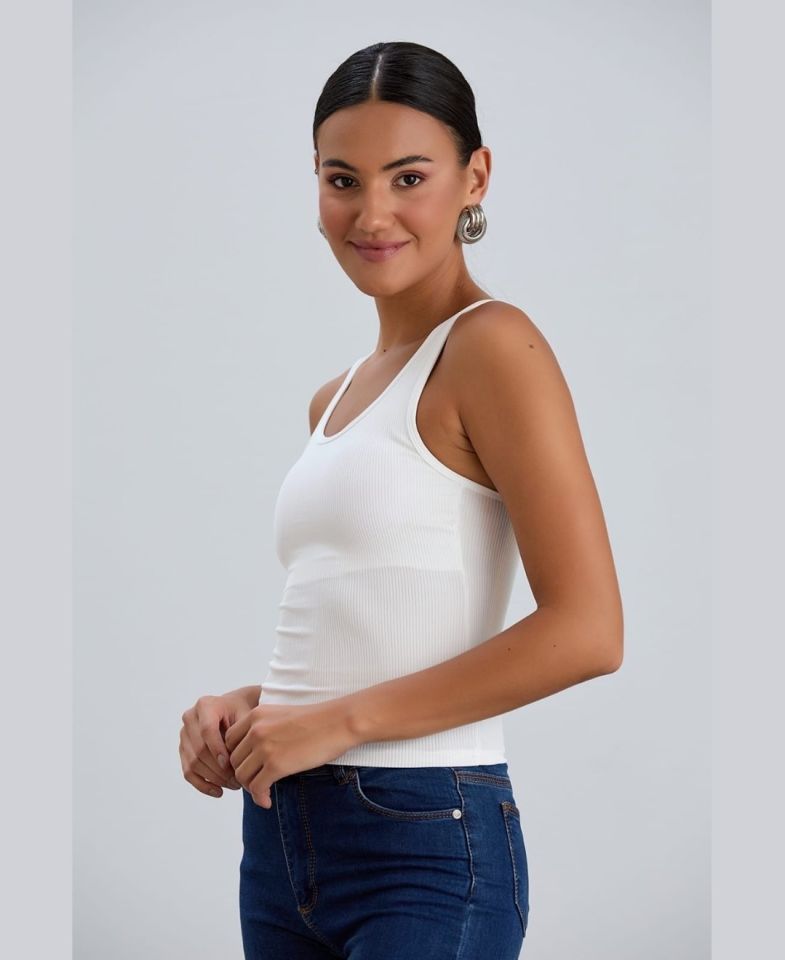 Aurafit Kalın Askılı Fitilli Padli Sütyensiz Giyilebilen Giy-Çık Büstiyer -5058 Beyaz - M/L